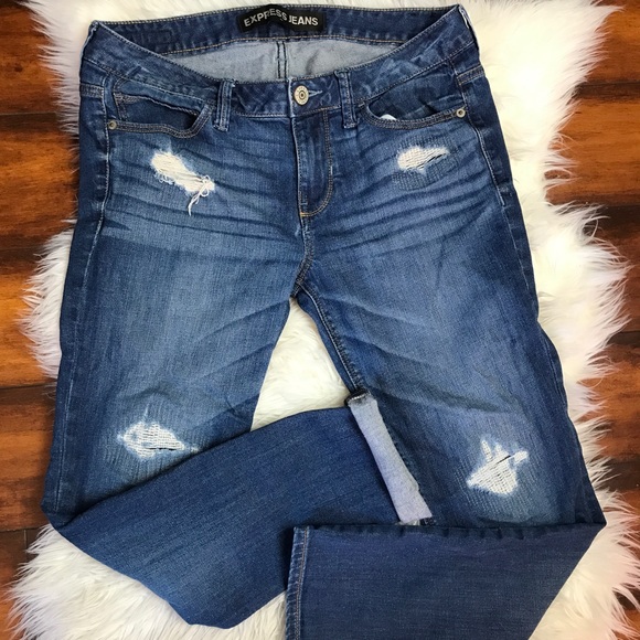 Express Denim - Express Boyfriend Low Rise Jeans Distressed Mom